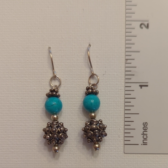 Vintage Turquoise and Sterling Silver Beaded Earrings - Picture 2 of 3